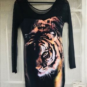 Black Dress with Tiger Imprint on Front